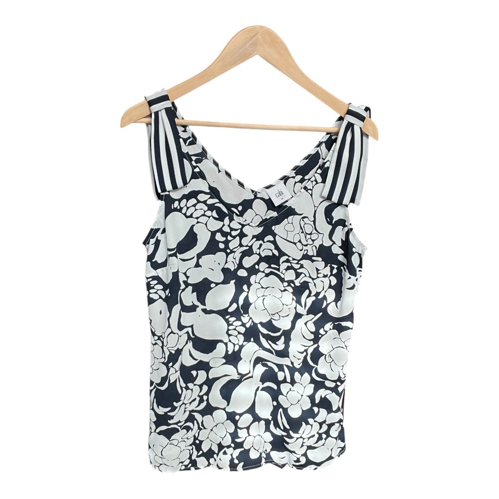 CAbi Navy and White Floral Tank Top - Size M